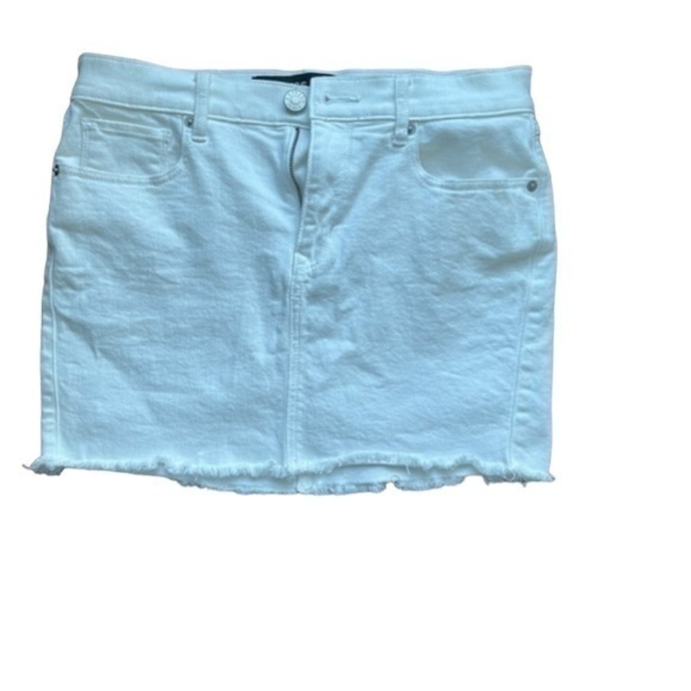 Express Jeans‎ White Denim Mini Skirt Raw Hem Size 4 Stretch Cotton 5-Pocket #18